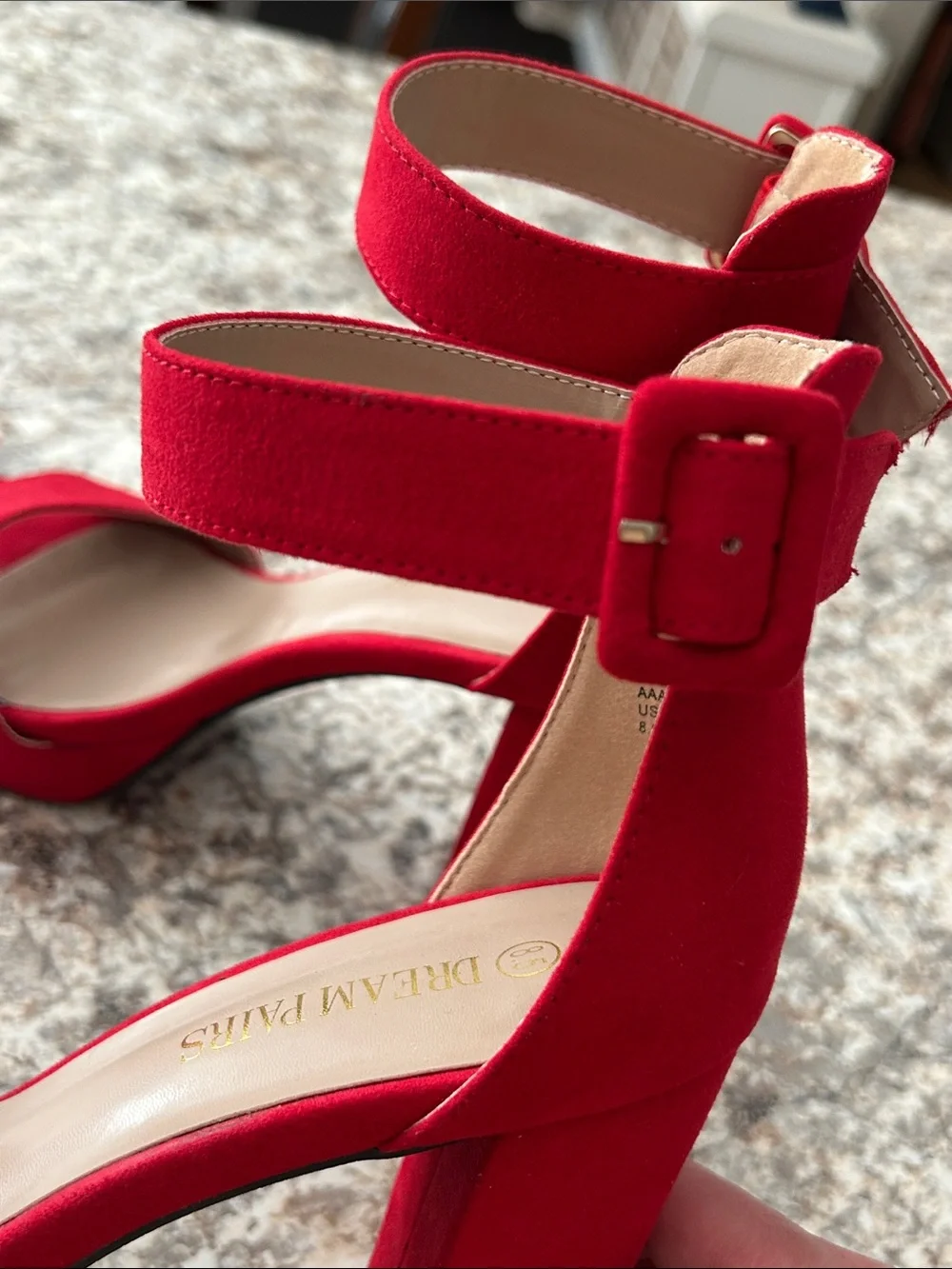Dream Pairs Red Suede Platform Block Heel Sandals